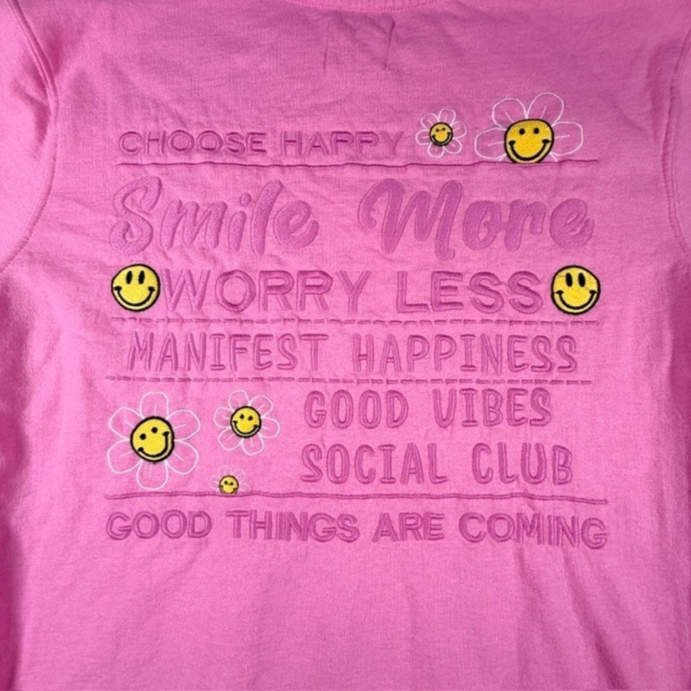 Recycled Threads Pink Smile More Good Vibes Graphic Crewneck Sweatshirt Medium